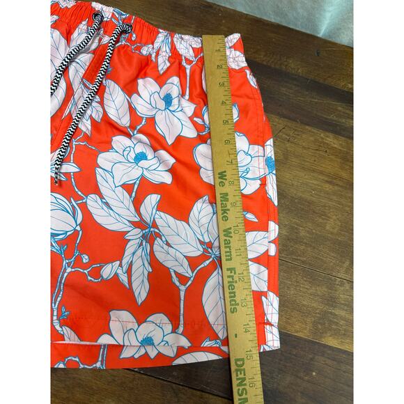 Franks Men's Size Small Swim Trunks Shorts Bathing Suit Orange Floral Tropical - Picture 4 of 9